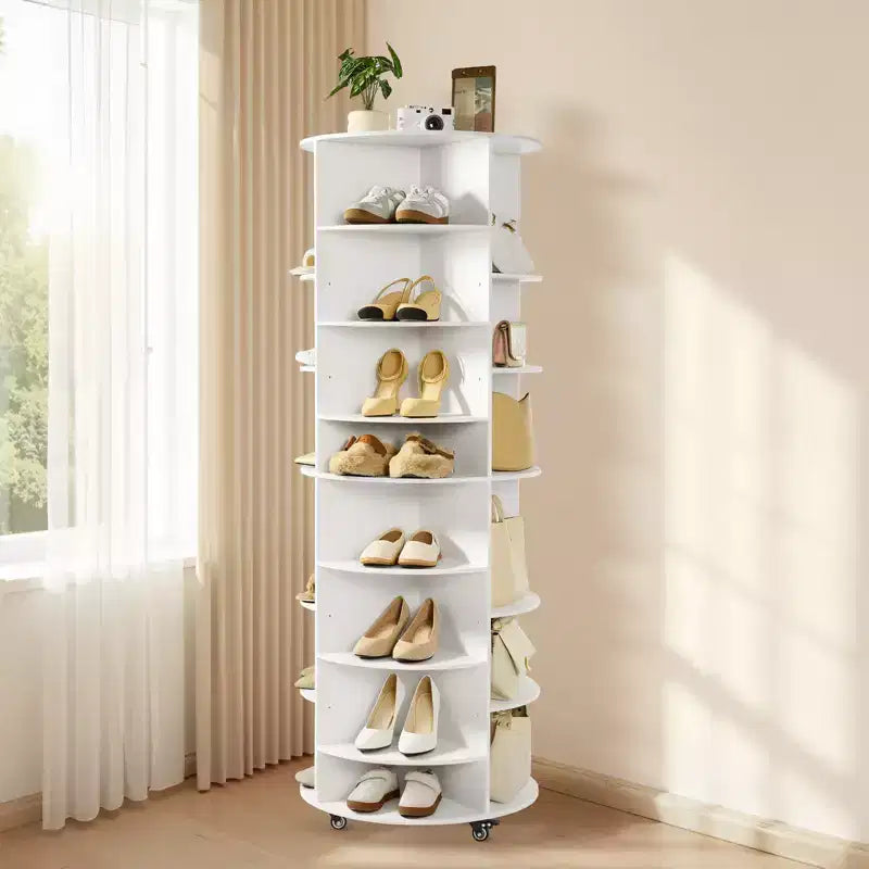 7-Tier 360° Rotating Shoe Rack Tower for 28 Pairs, Adjustable Shelves & Wheels