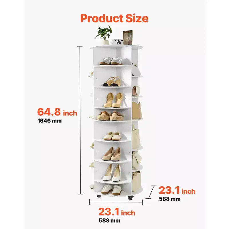 7-Tier 360° Rotating Shoe Rack Tower for 28 Pairs, Adjustable Shelves & Wheels