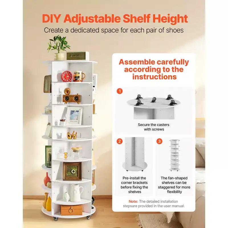 7-Tier 360° Rotating Shoe Rack Tower for 28 Pairs, Adjustable Shelves & Wheels
