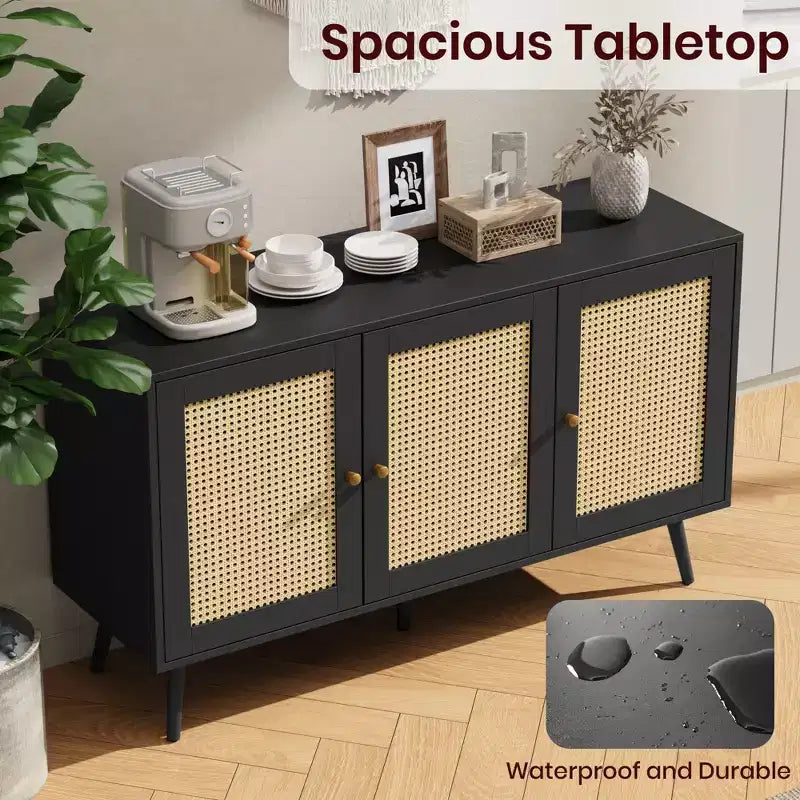 Rattan Sideboard Buffet Cabinet, Storage Cabinet with Adjustable Shelves, Credenza, Coffee Car for Living Room, Entryway, Kitchen, Dining Room