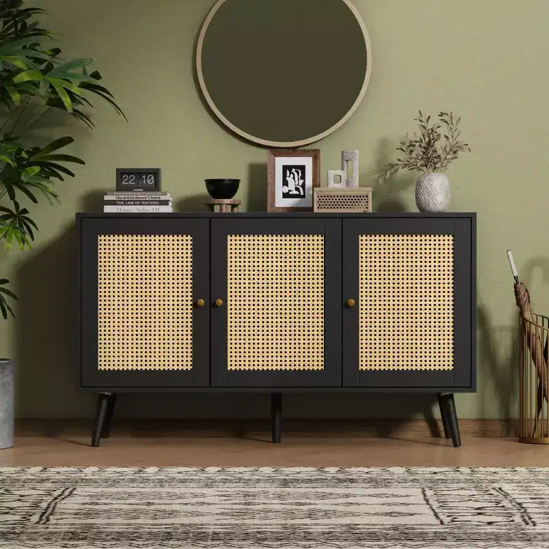 Rattan Sideboard Buffet Cabinet, Storage Cabinet with Adjustable Shelves, Credenza, Coffee Car for Living Room, Entryway, Kitchen, Dining Room