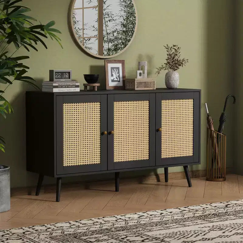 Rattan Sideboard Buffet Cabinet, Storage Cabinet with Adjustable Shelves, Credenza, Coffee Car for Living Room, Entryway, Kitchen, Dining Room