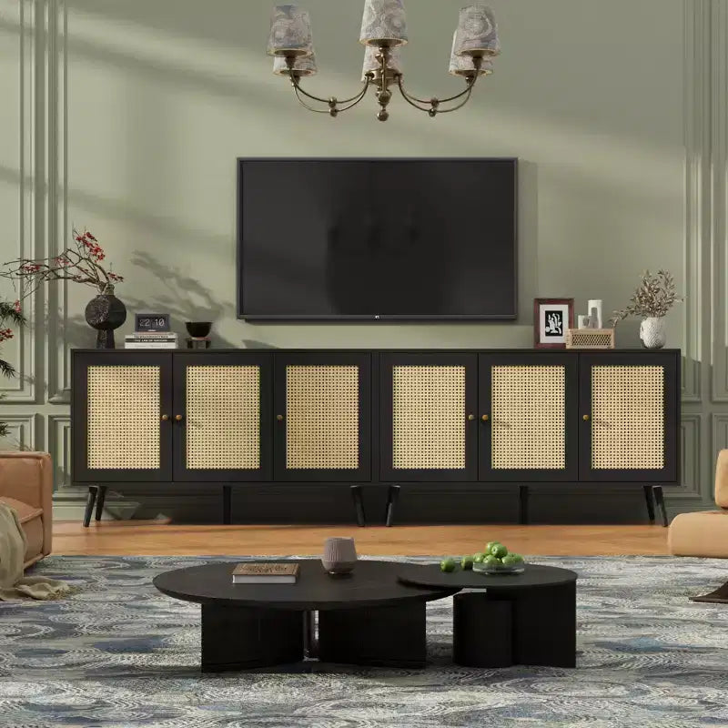 Rattan Sideboard Buffet Cabinet, Storage Cabinet with Adjustable Shelves, Credenza, Coffee Car for Living Room, Entryway, Kitchen, Dining Room