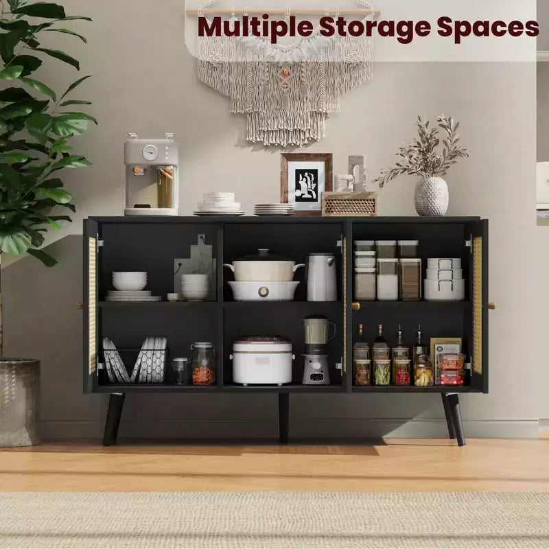 Rattan Sideboard Buffet Cabinet, Storage Cabinet with Adjustable Shelves, Credenza, Coffee Car for Living Room, Entryway, Kitchen, Dining Room