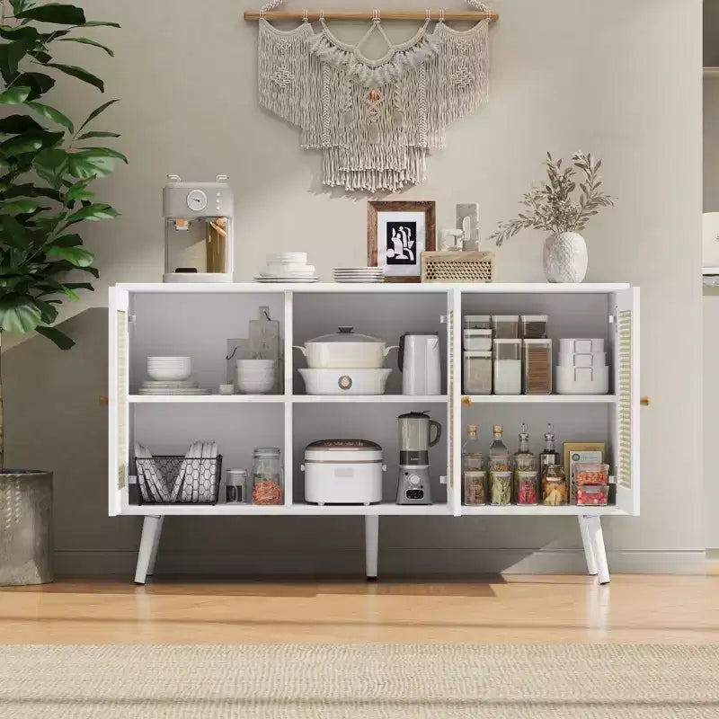 Rattan Sideboard Buffet Cabinet, Storage Cabinet with Adjustable Shelves, Credenza, Coffee Car for Living Room, Entryway, Kitchen, Dining Room