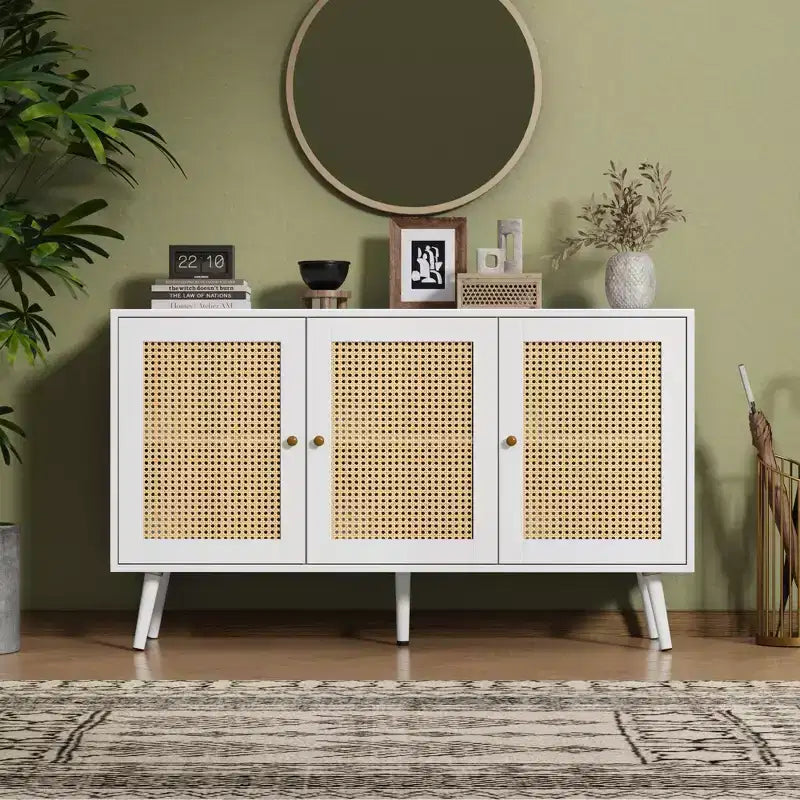 Rattan Sideboard Buffet Cabinet, Storage Cabinet with Adjustable Shelves, Credenza, Coffee Car for Living Room, Entryway, Kitchen, Dining Room