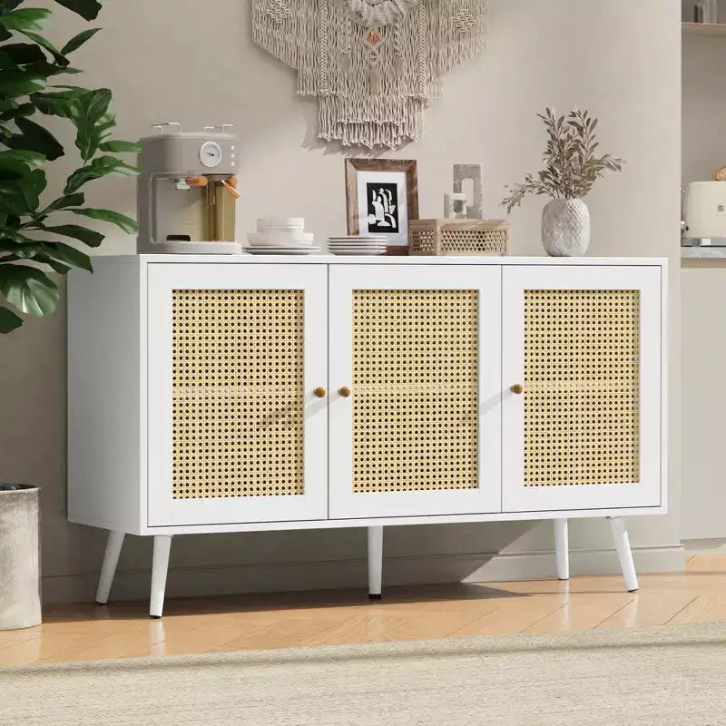 Rattan Sideboard Buffet Cabinet, Storage Cabinet with Adjustable Shelves, Credenza, Coffee Car for Living Room, Entryway, Kitchen, Dining Room