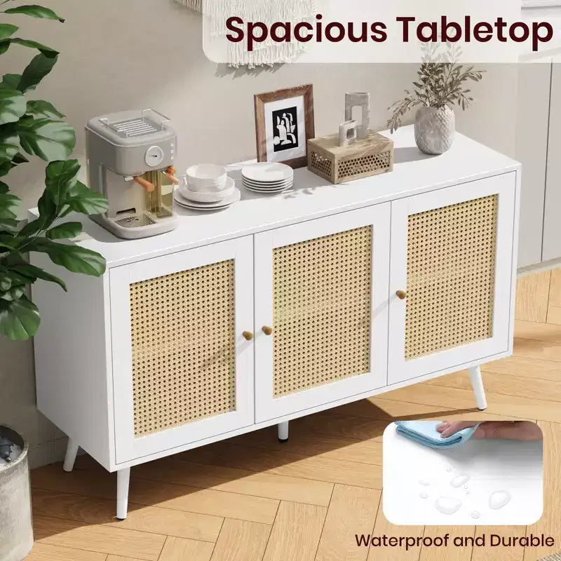 Rattan Sideboard Buffet Cabinet, Storage Cabinet with Adjustable Shelves, Credenza, Coffee Car for Living Room, Entryway, Kitchen, Dining Room