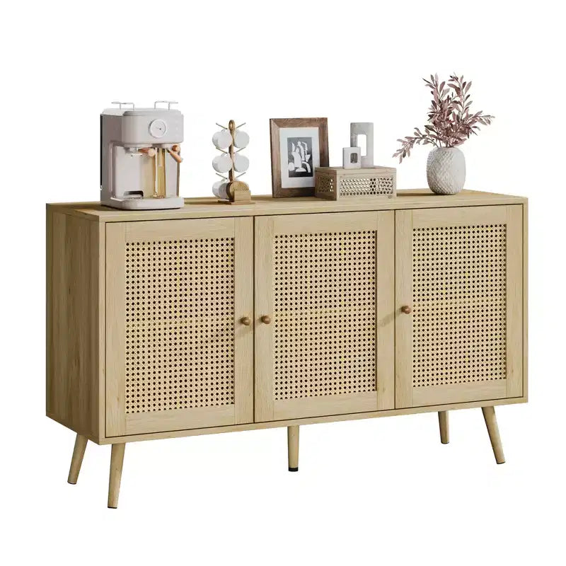 Rattan Sideboard Buffet Cabinet, Storage Cabinet with Adjustable Shelves, Credenza, Coffee Car for Living Room, Entryway, Kitchen, Dining Room