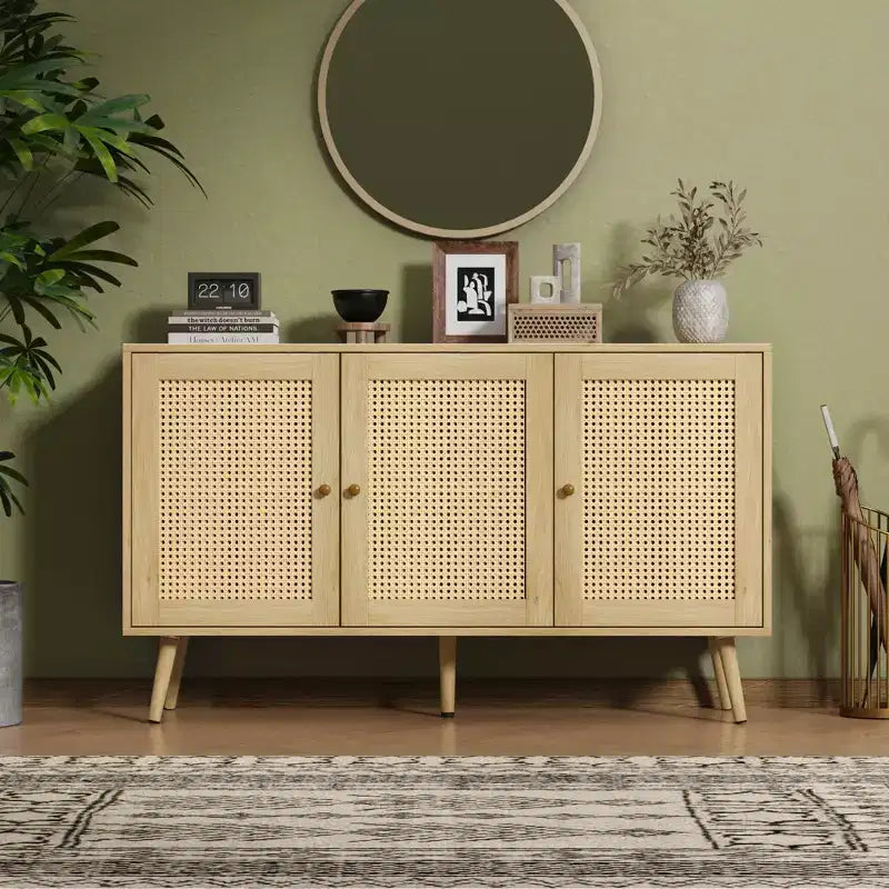 Rattan Sideboard Buffet Cabinet, Storage Cabinet with Adjustable Shelves, Credenza, Coffee Car for Living Room, Entryway, Kitchen, Dining Room