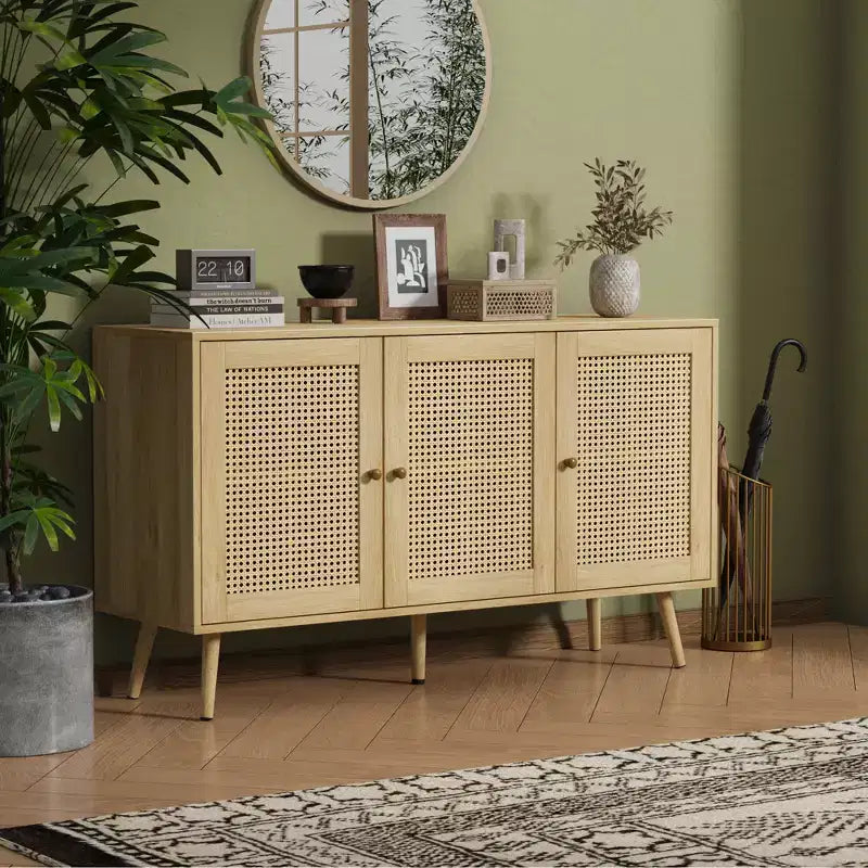 Rattan Sideboard Buffet Cabinet, Storage Cabinet with Adjustable Shelves, Credenza, Coffee Car for Living Room, Entryway, Kitchen, Dining Room