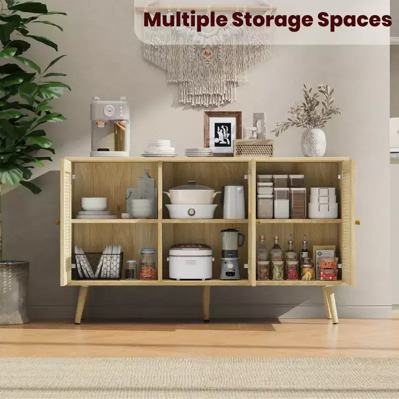 Rattan Sideboard Buffet Cabinet, Storage Cabinet with Adjustable Shelves, Credenza, Coffee Car for Living Room, Entryway, Kitchen, Dining Room