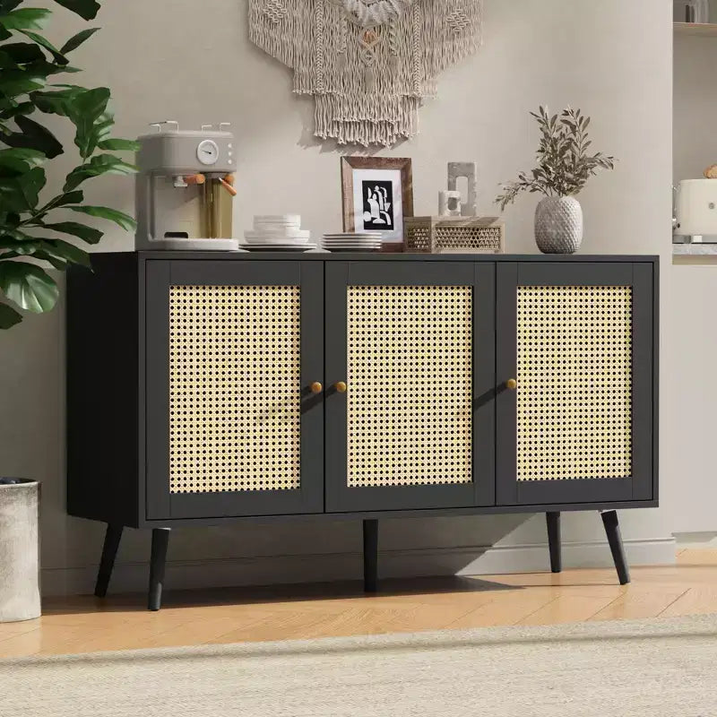 Rattan Sideboard Buffet Cabinet, Storage Cabinet with Adjustable Shelves, Credenza, Coffee Car for Living Room, Entryway, Kitchen, Dining Room