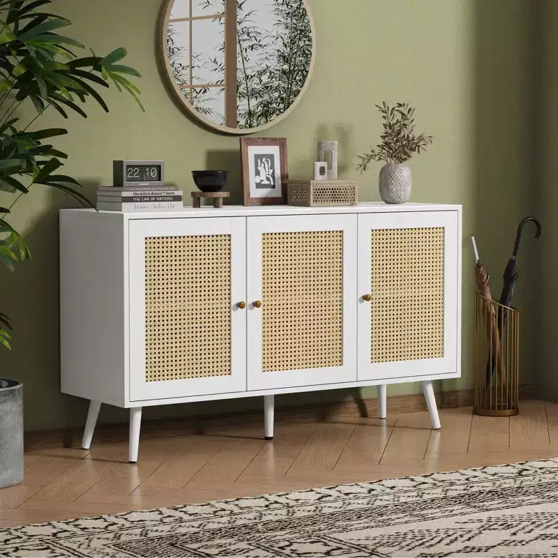 Rattan Sideboard Buffet Cabinet, Storage Cabinet with Adjustable Shelves, Credenza, Coffee Car for Living Room, Entryway, Kitchen, Dining Room