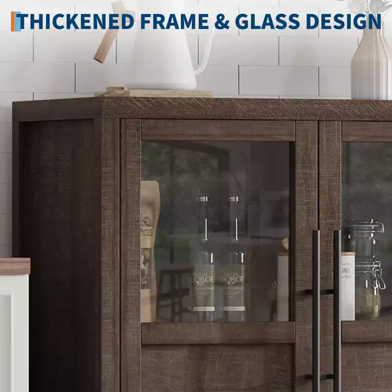 55 Sideboard Buffet Cabinet with 4 Glass Doors - Wine Bar Display Cabinet for Kitchen Dining Room Living Room