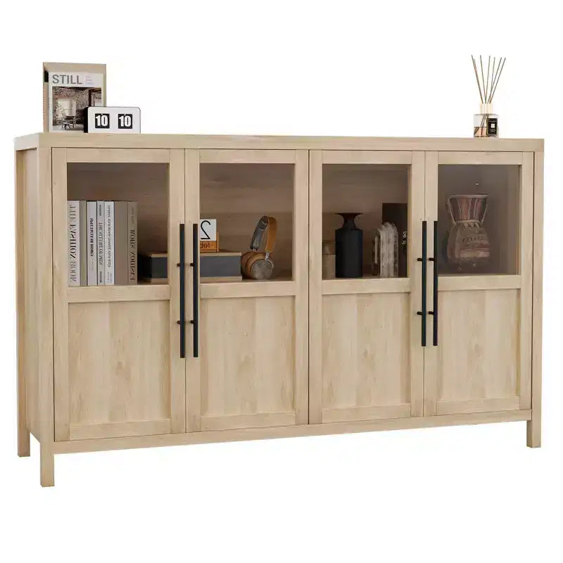 55 Sideboard Buffet Cabinet with 4 Glass Doors - Wine Bar Display Cabinet for Kitchen Dining Room Living Room
