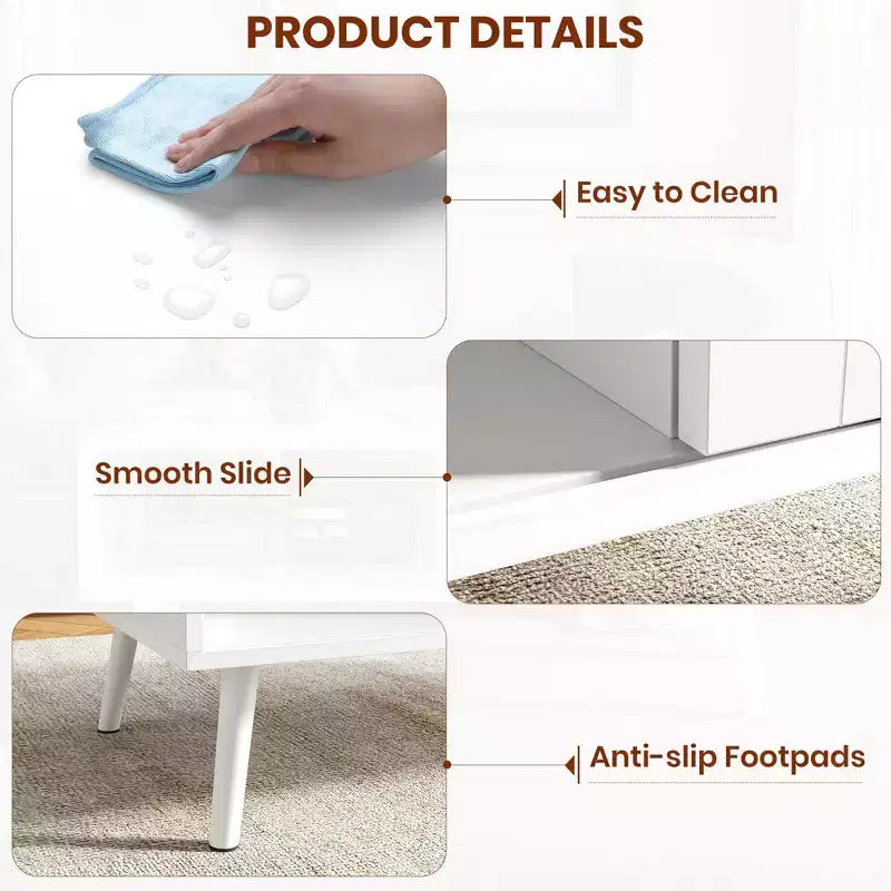 Boho Rattan Coffee Table, 39.4 Modern Coffee Table with Sliding Door and Open Shelf, Waterproof Wooden Living Room Table with Anti-Slip Footpads