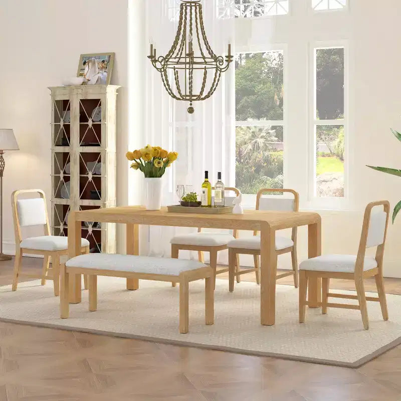 6-Piece Extendable Dining Table Set with 4 Upholstered Chairs & Bench, Seats 4-6