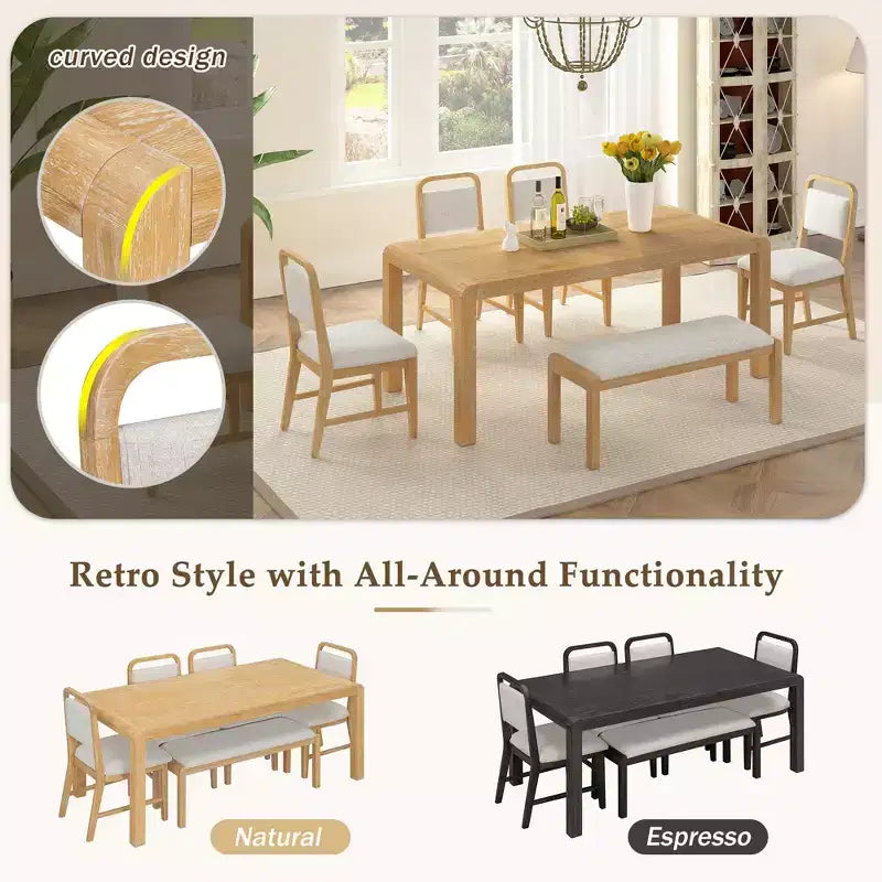 6-Piece Extendable Dining Table Set with 4 Upholstered Chairs & Bench, Seats 4-6