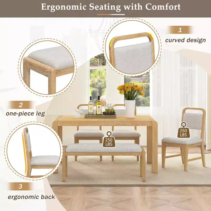 6-Piece Extendable Dining Table Set with 4 Upholstered Chairs & Bench, Seats 4-6