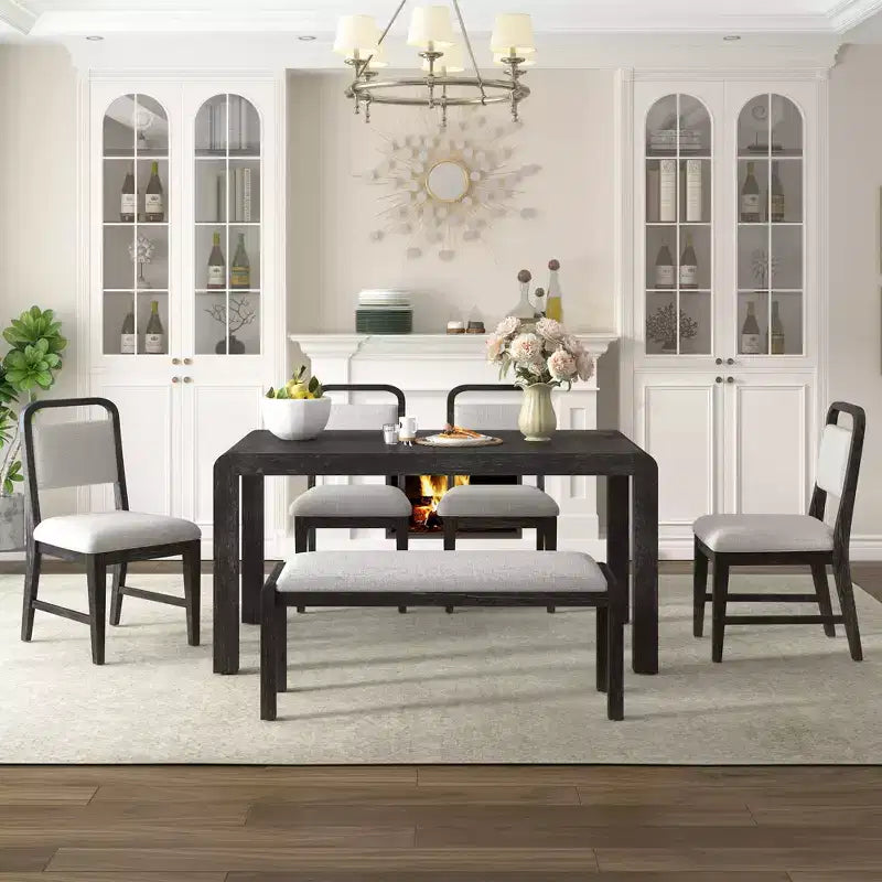 6-Piece Extendable Dining Table Set with 4 Upholstered Chairs & Bench, Seats 4-6