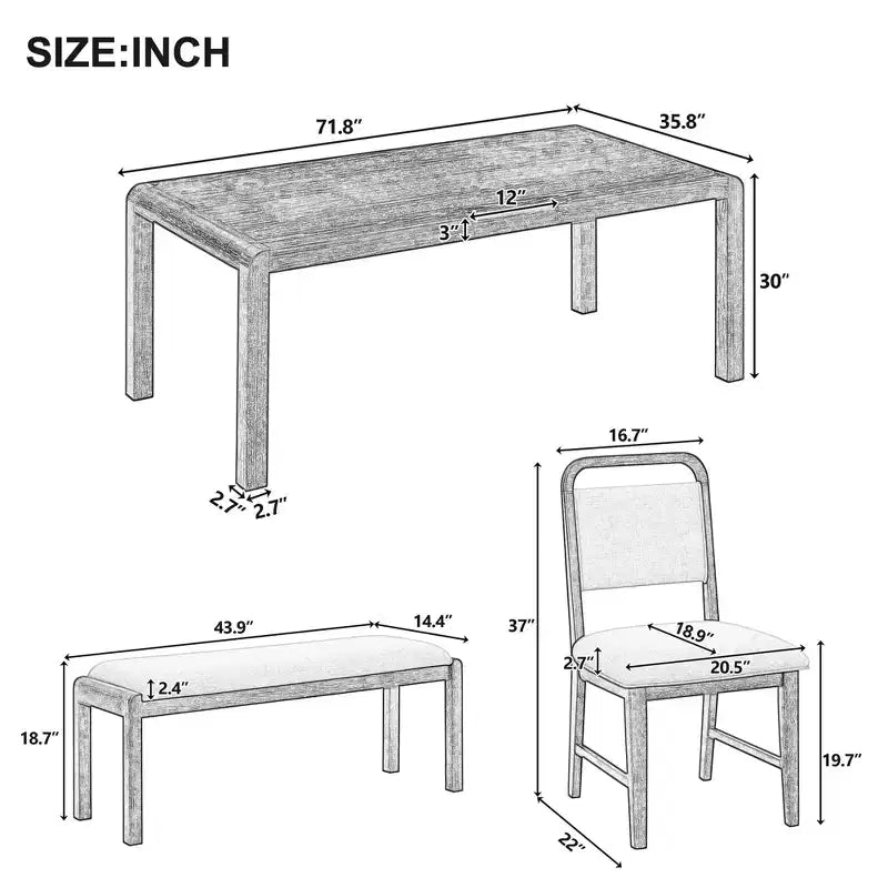 6-Piece Extendable Dining Table Set with 4 Upholstered Chairs & Bench, Seats 4-6