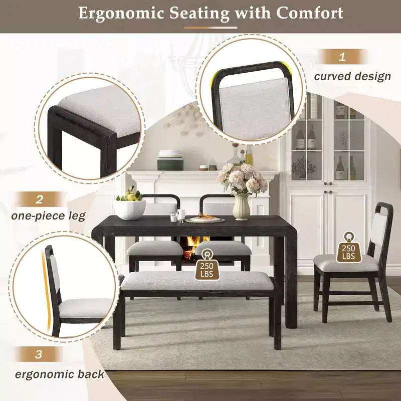6-Piece Extendable Dining Table Set with 4 Upholstered Chairs & Bench, Seats 4-6