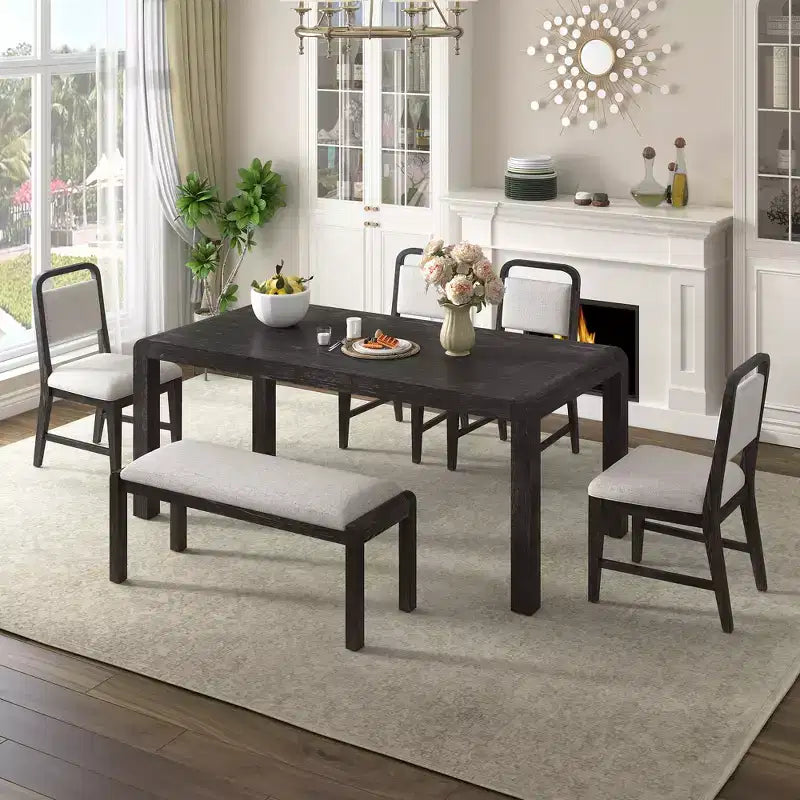 6-Piece Extendable Dining Table Set with 4 Upholstered Chairs & Bench, Seats 4-6