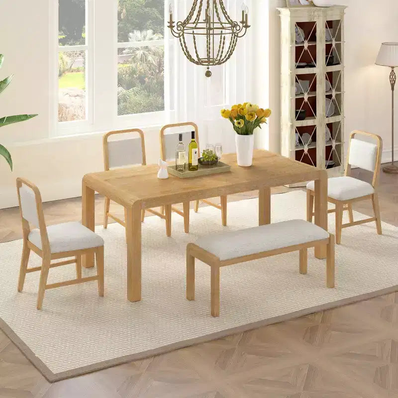 6-Piece Extendable Dining Table Set with 4 Upholstered Chairs & Bench, Seats 4-6