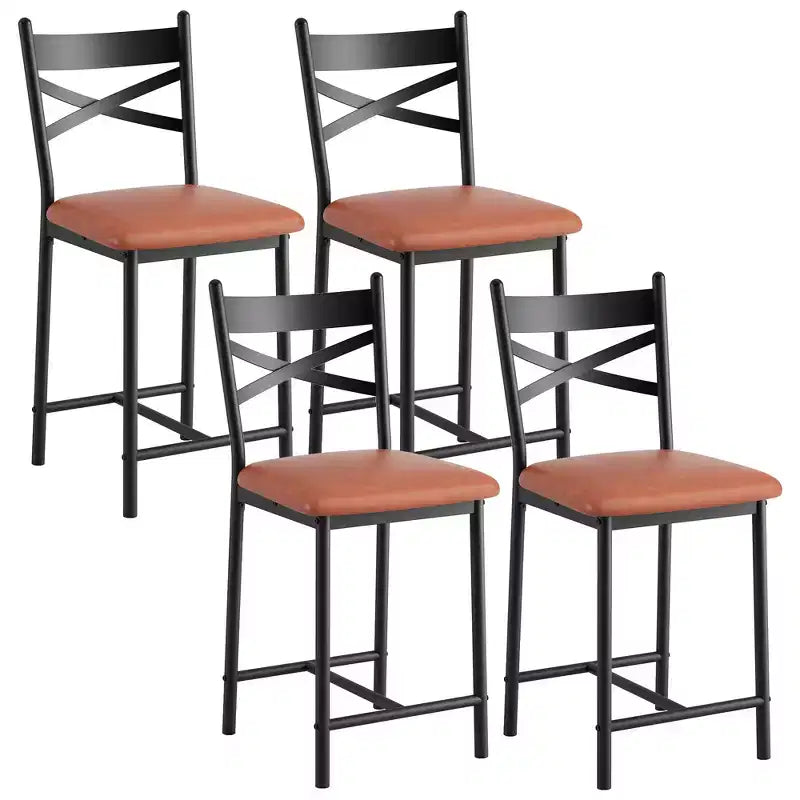 Bar Stools Set of 4, PU Upholstered Bar Chairs, Kitchen Island Chairs with X-Shaped Backrest and Metal Footrest, Black Counter Height Chairs