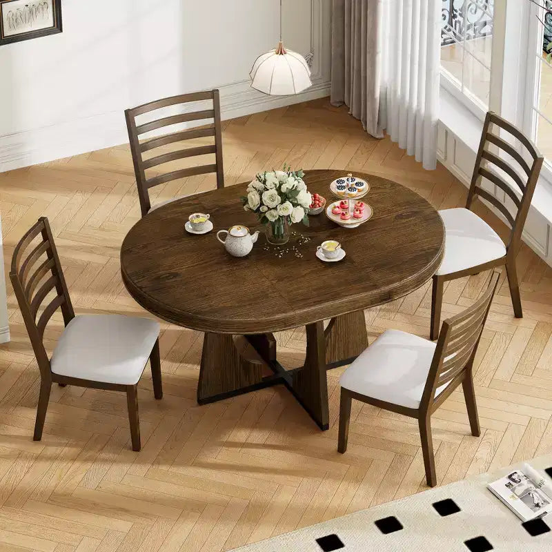 GDFStudio Dana Round 5 Piece Dining Set with Extendable Table and Upholstered Chair