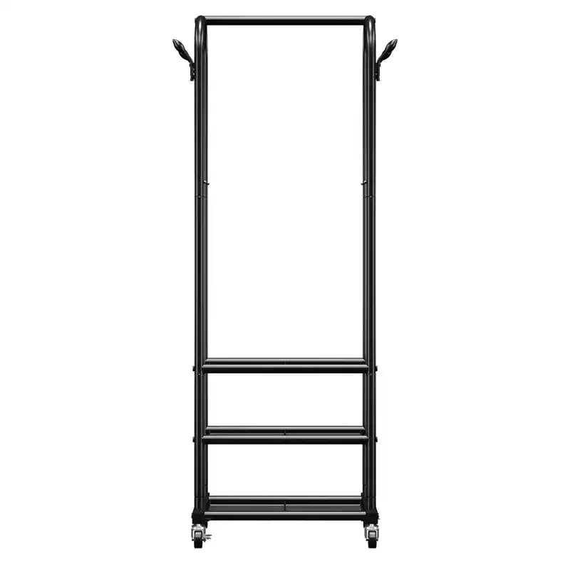 VEVOR Clothes Rack, Rolling Clothing Garment Rack with Hanging Rod and Side Hooks, 3 Storage Shelves, 99 lbs Load Capacity, Black