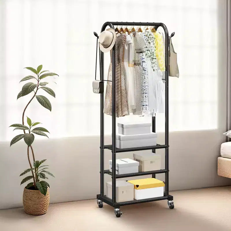 VEVOR Clothes Rack, Rolling Clothing Garment Rack with Hanging Rod and Side Hooks, 3 Storage Shelves, 99 lbs Load Capacity, Black
