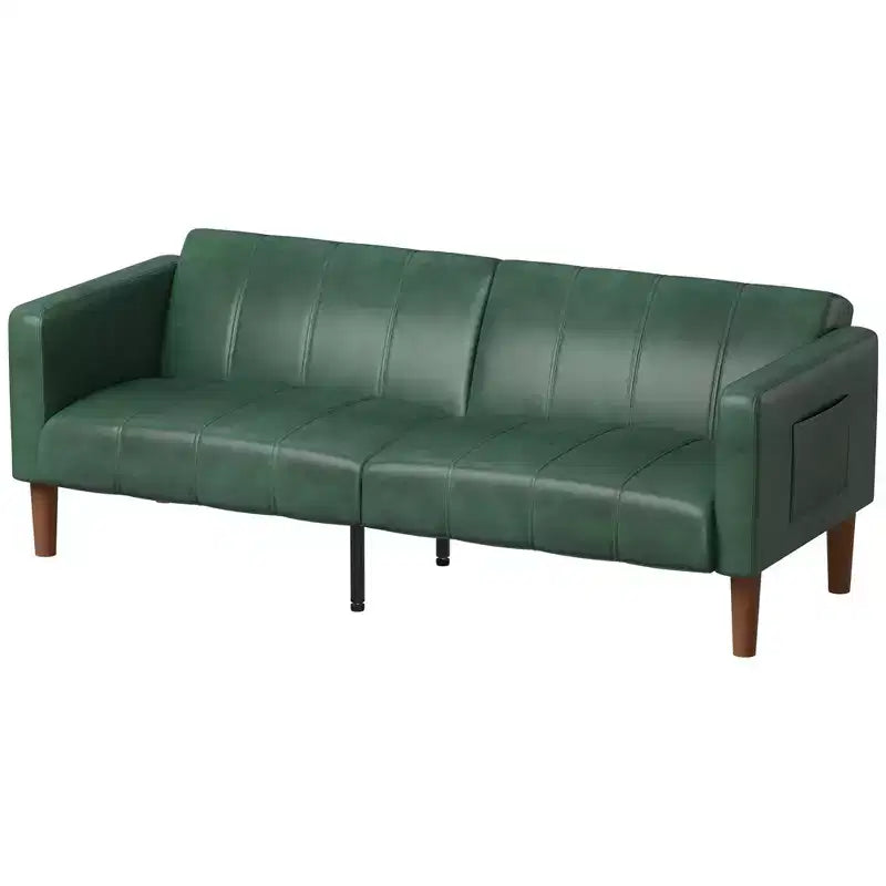 75 Futon Sofa Bed  Modern Faux Leather, Mid-Century Design for Small Spaces, Living Room & Bedroom