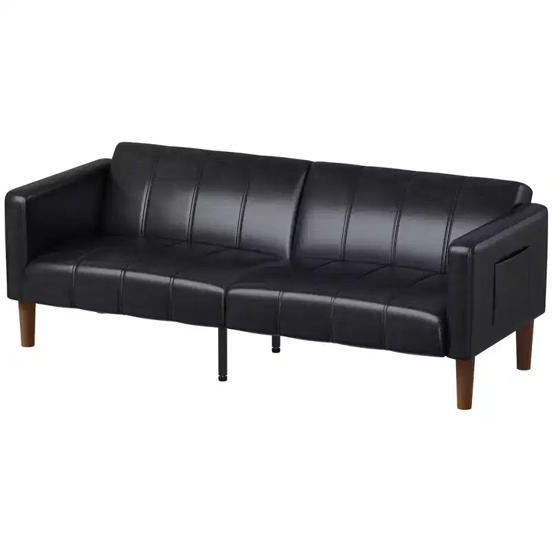 75 Futon Sofa Bed  Modern Faux Leather, Mid-Century Design for Small Spaces, Living Room & Bedroom