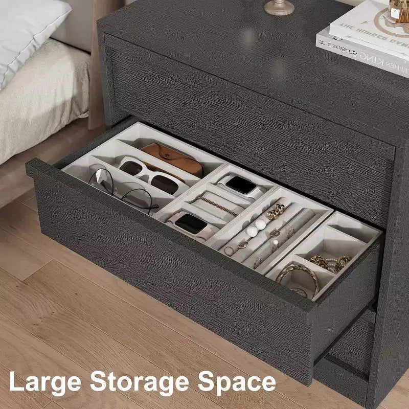 3-Drawer Nightstand, 30 Tall Bedside End Table with Spacious Storage, Anti-Tip Safety, Modern Side Table Organizer for Bedroom and Living Room