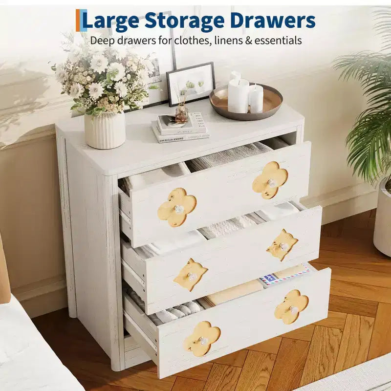5-Drawer Tall Fluted Dresser, Large Bedroom Storage Cabinet with Rattan Boho Decorative Drawers, Clothes Organizer for Bedroom, Nursery & Living Room