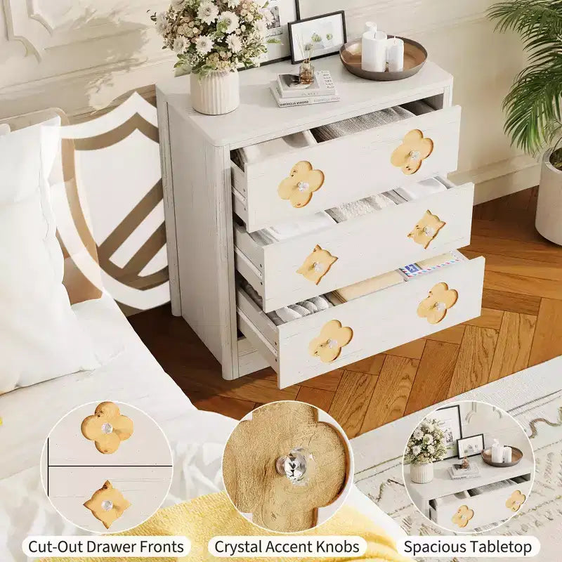 5-Drawer Tall Fluted Dresser, Large Bedroom Storage Cabinet with Rattan Boho Decorative Drawers, Clothes Organizer for Bedroom, Nursery & Living Room