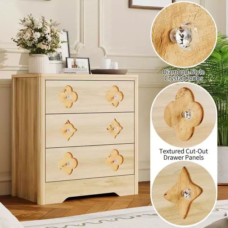 5-Drawer Tall Fluted Dresser, Large Bedroom Storage Cabinet with Rattan Boho Decorative Drawers, Clothes Organizer for Bedroom, Nursery & Living Room