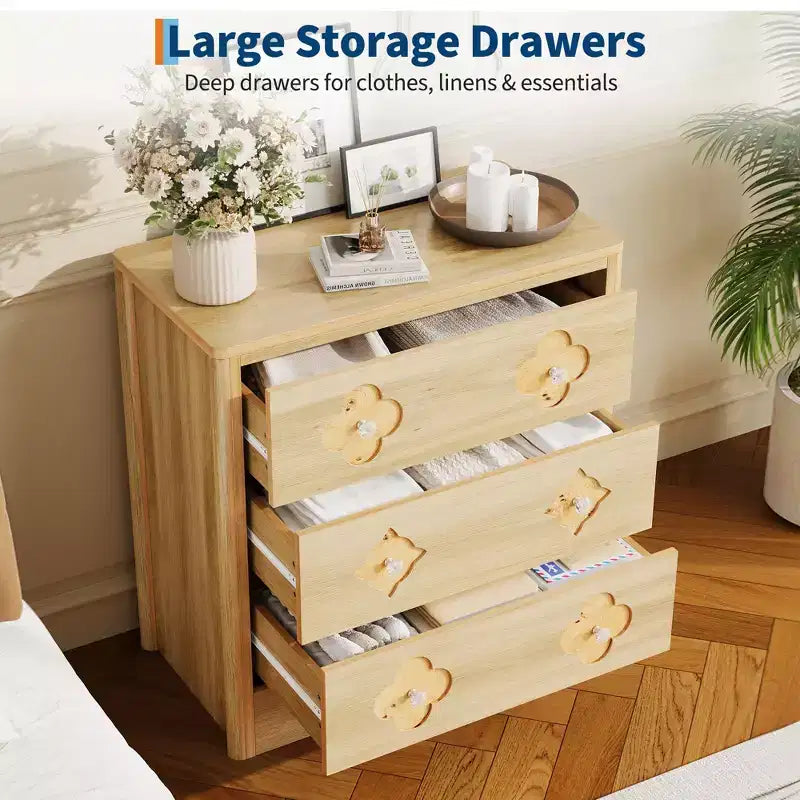 5-Drawer Tall Fluted Dresser, Large Bedroom Storage Cabinet with Rattan Boho Decorative Drawers, Clothes Organizer for Bedroom, Nursery & Living Room