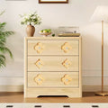 5-Drawer Tall Fluted Dresser, Large Bedroom Storage Cabinet with Rattan Boho Decorative Drawers, Clothes Organizer for Bedroom, Nursery & Living Room