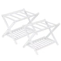 2-Pack Folding Bamboo Luggage Rack with 2-Tier Shelf  Premium White Suitcase Stand Holds 150 lb for Bedrooms & Hotels