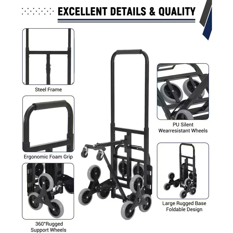 Professional 3-in-1 Folding Stair Climbing Hand Truck  330 lbs Capacity, 10-Wheel All-Terrain Platform Dolly, Telescoping Handle  Ideal for Office