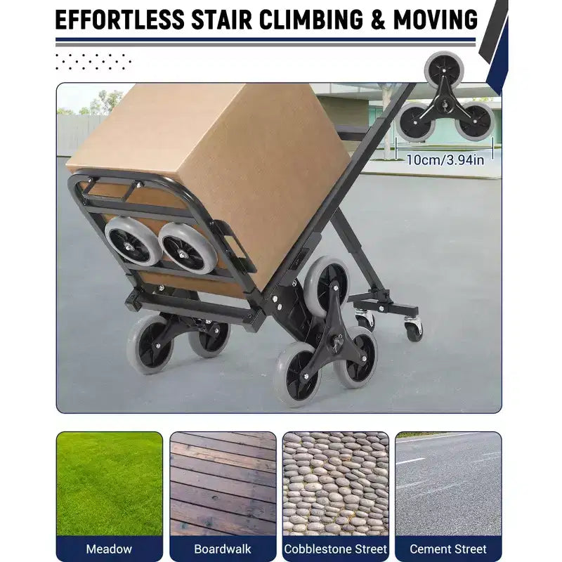 Professional 3-in-1 Folding Stair Climbing Hand Truck  330 lbs Capacity, 10-Wheel All-Terrain Platform Dolly, Telescoping Handle  Ideal for Office