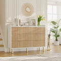 47.2 Modern Fluted Wood Double Dresser, Curved Design with Metal Handles, Wide Storage Organizer Cabinet for Bedroom & Living Room