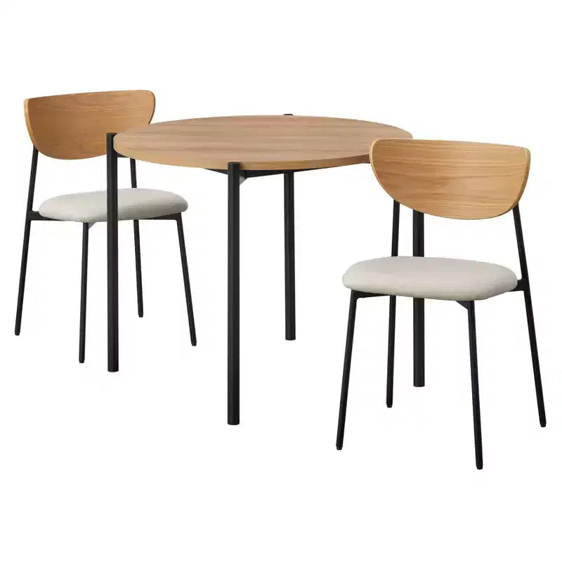 Lifestorey 3pc Jari Mid Century Modern Round Dining Set Oak/Black