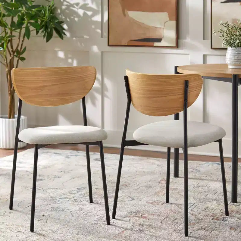 3-Piece Mid-Century Modern Round Dining Set, Oak & Black, Seats 4