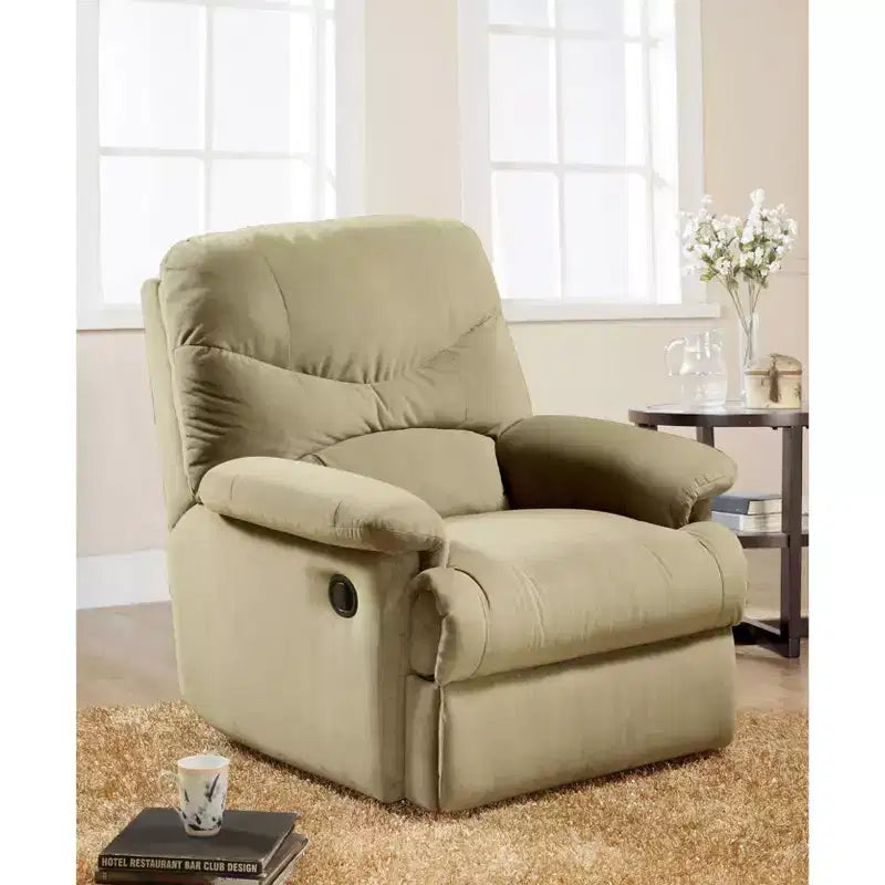 Beige Microfiber Reclining Sofa Chair with Padded Armrests & Wood Frame