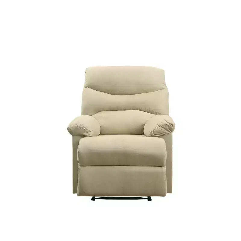 Beige Microfiber Reclining Sofa Chair with Padded Armrests & Wood Frame