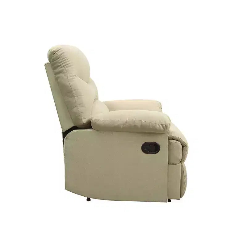 Beige Microfiber Reclining Sofa Chair with Padded Armrests & Wood Frame
